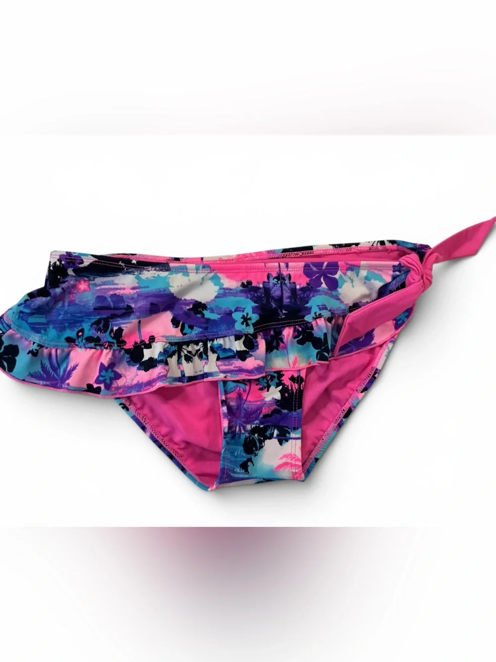 Justice Store Pink and Blue Tropical Floral Two-Piece Bikini with Faux Tie Side